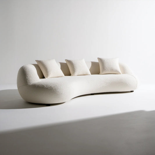 Kremowa sofa 3-osobowa bouclé z czarnymi nóżkami, 230 x 95 x 75 cm