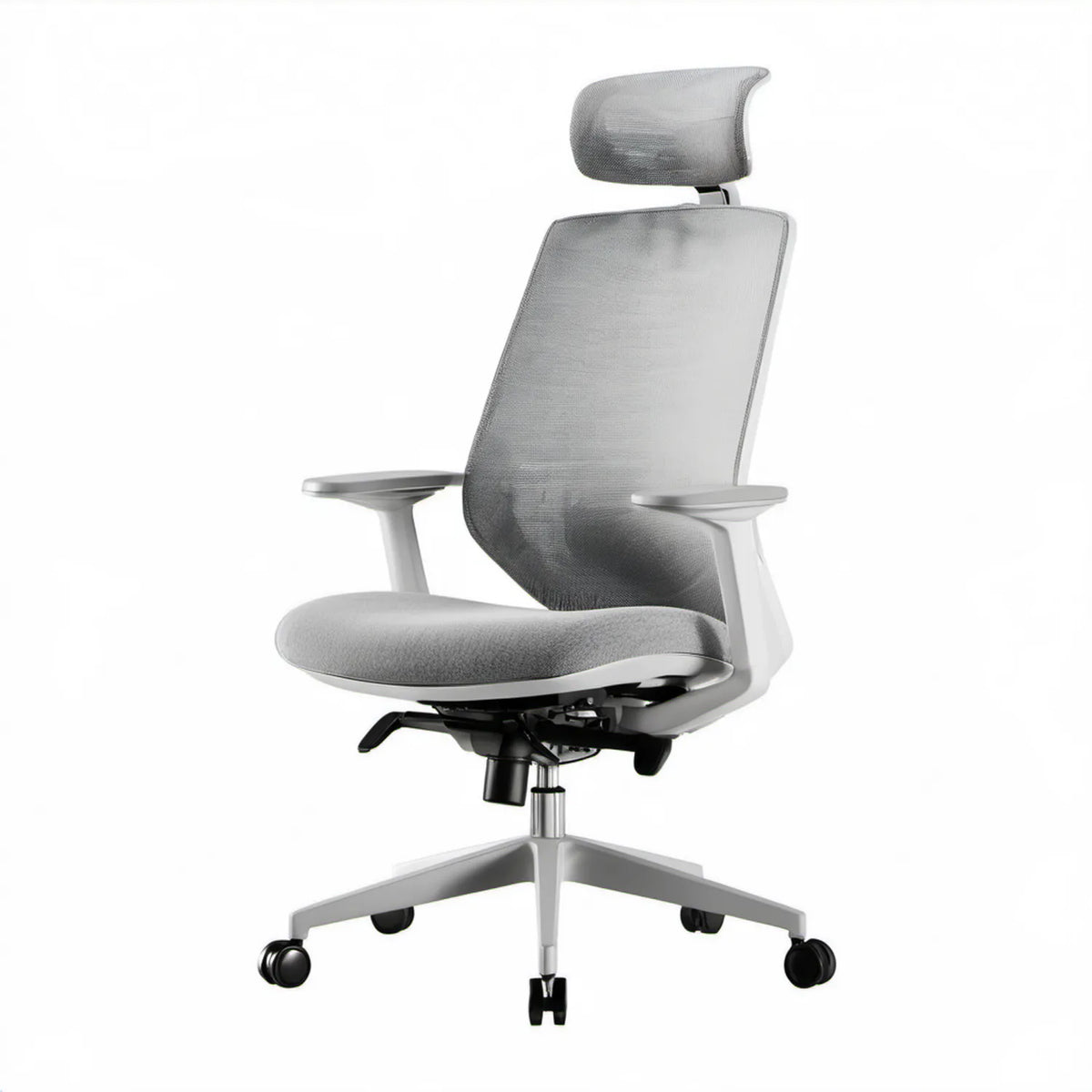 Ergonomiczny fotel obrotowy z zagłówkiem i siatkowym oparciem szary/srebrny/czarny 68 x 68 x 118-128 cm
