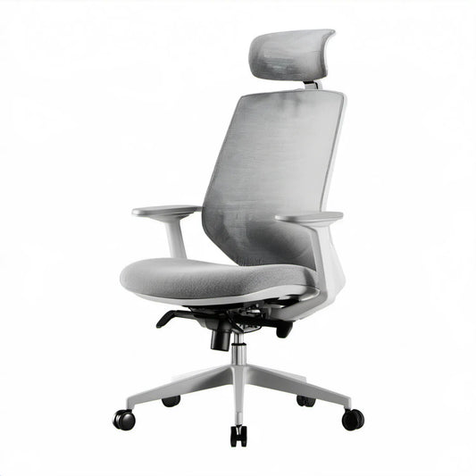 Ergonomiczny fotel obrotowy z zagłówkiem i siatkowym oparciem szary/srebrny/czarny 68 x 68 x 118-128 cm