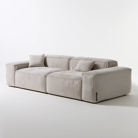 Trzyosobowa sofa modułowa ze sztruksu poliestrowego, jasnobeżowa, 270 × 110 × 72 cm