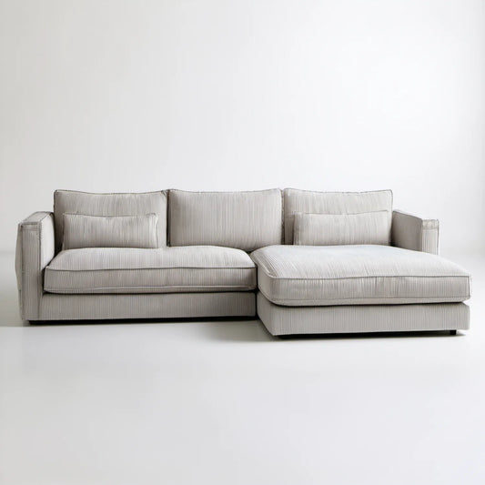 Prawostronna sofa narożna sztruksowa jasnoszara 280 × 165 × 85 cm